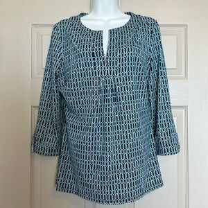Ellie Kai Women’s 3/4 Sleeve Blouse Geometric Pattern Size 10